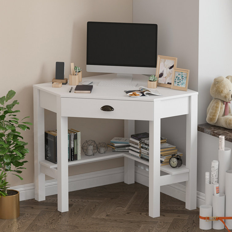 Latitude Run® 29.9" Corner Triangle Computer Writing Desk With Drawer